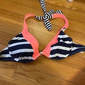 Worn once. Navy and white striped halter top with coral stripe. Venus size 32B.